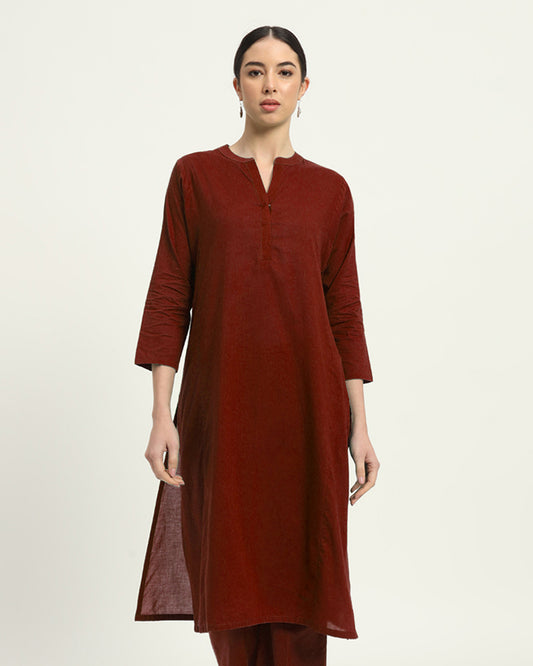 Russet Red Everyday Bliss Notch Neck Solid Kurta (Without Bottoms)