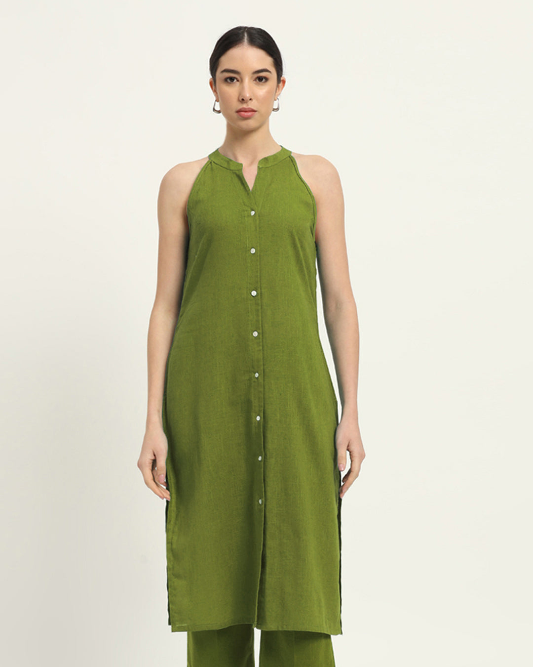 Sage Green Mermaid Button Down Solid Kurta (Without Bottoms)