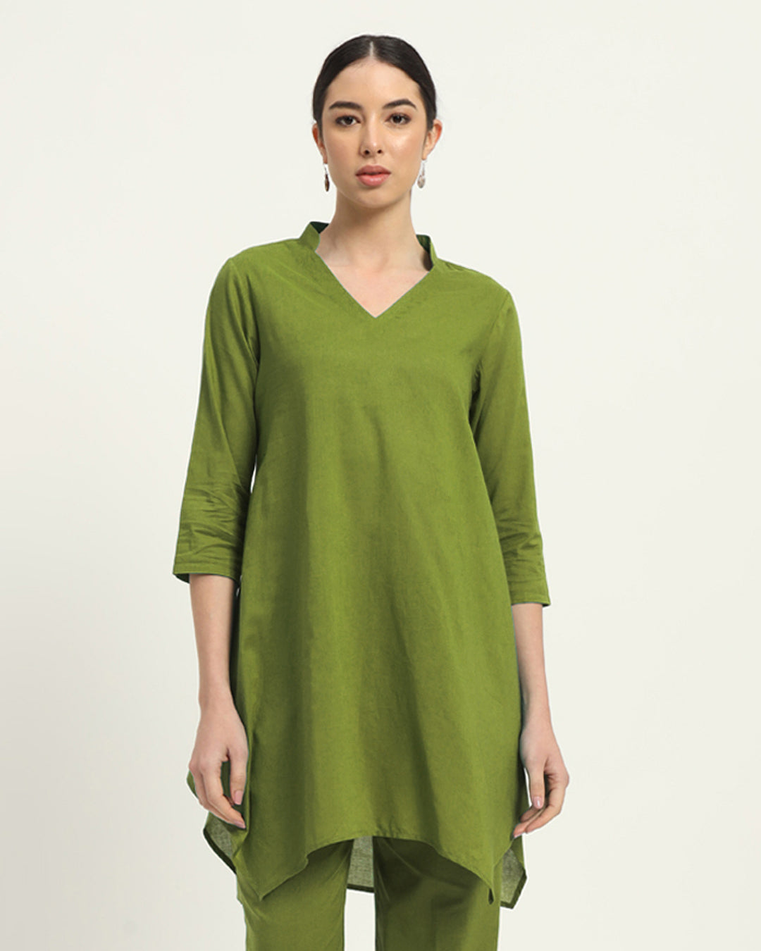 Copy of Sage Green Fresh Fusion Collar V Solid Kurta (Without Bottoms)