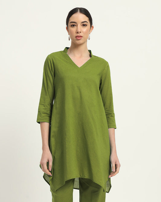 Sage Green Fresh Fusion Collar V Solid Kurta (Without Bottoms)