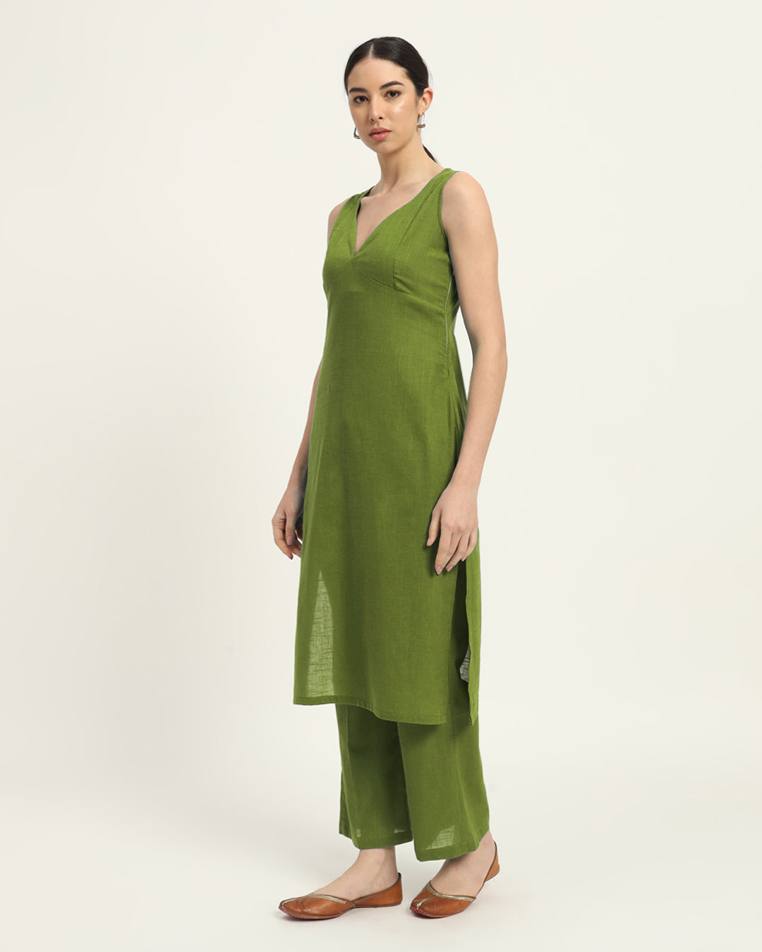 Combo: Russet Red & Sage Green Modern Muse Sweetheart Solid Kurta