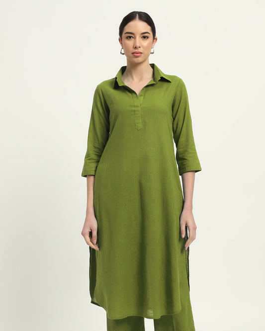 Sage Green Collar Comfort Solid Kurta (Without Bottoms)