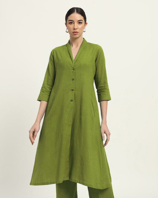 Sage Green Boho Harmony Flared Solid Kurta (Without Bottoms)