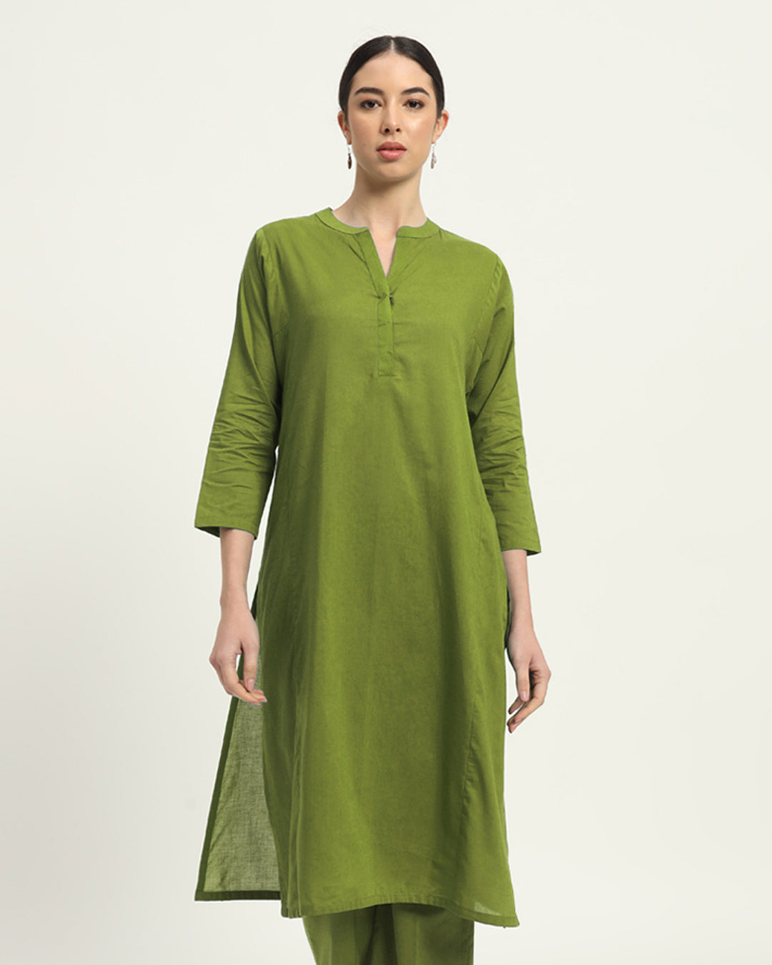 Sage Green Everyday Bliss Notch Neck Solid Kurta (Without Bottoms)