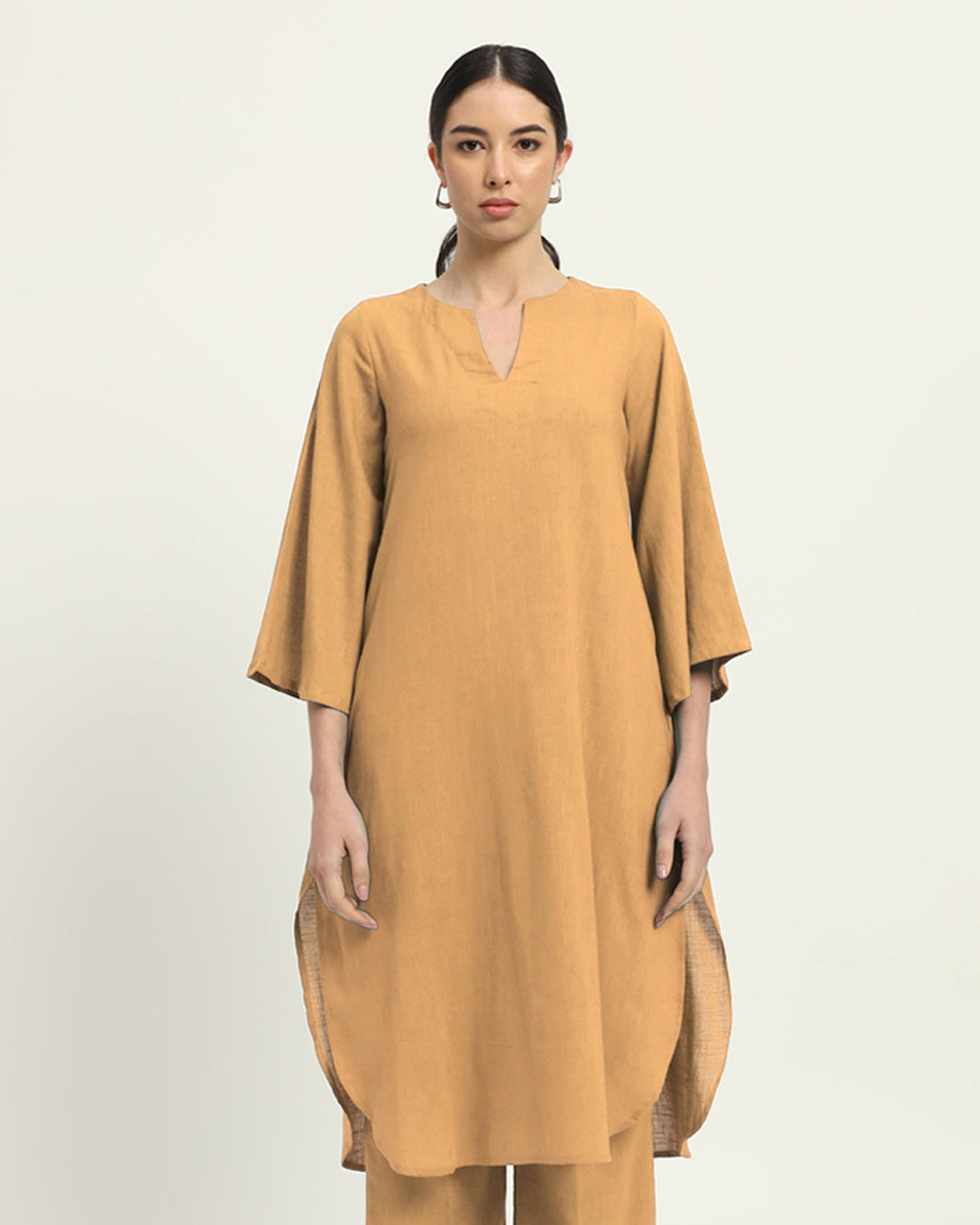 Beige Rounded Reverie Solid Kurta (Without Bottoms)