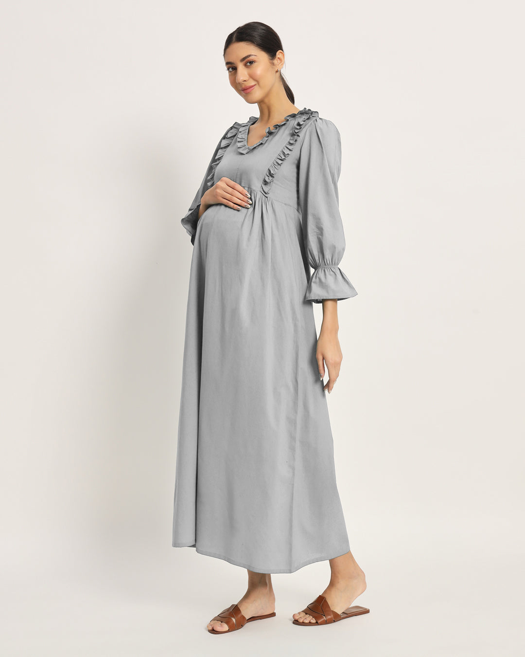 Combo: Iced Grey & Plum Passion Functional Flow Maternity & Nursing Dress - Set of 2