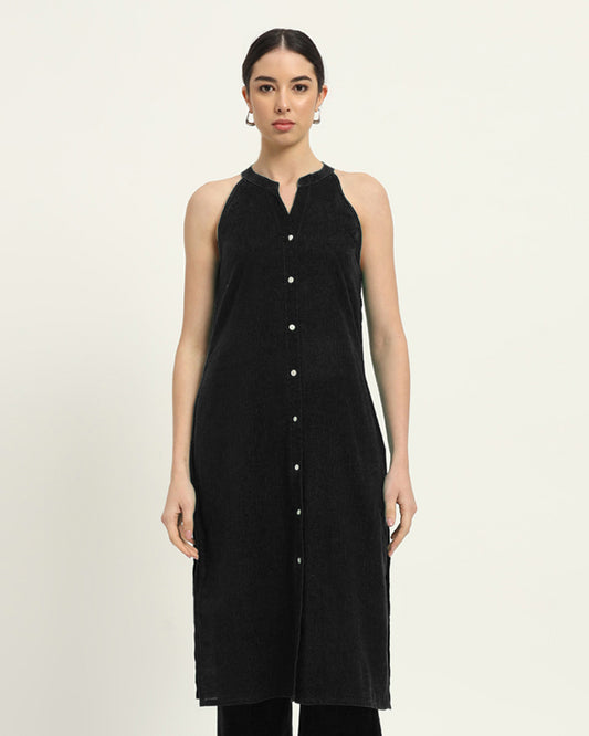 Black Mermaid Button Down Solid Kurta (Without Bottoms)