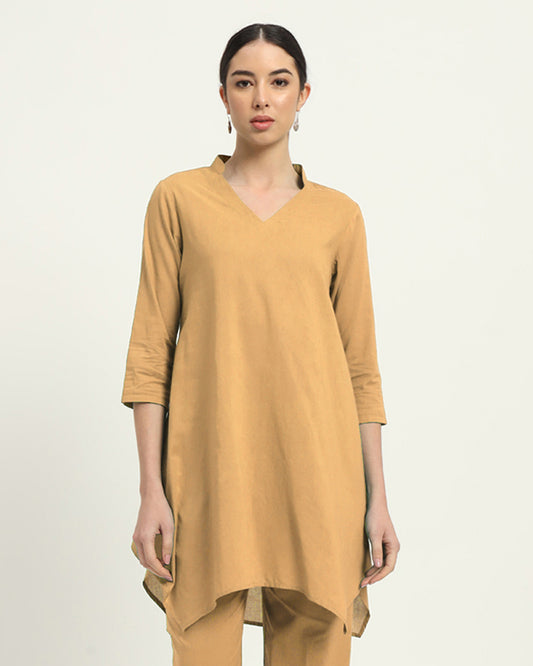 Beige Fresh Fusion Collar V Solid Kurta (Without Bottoms)