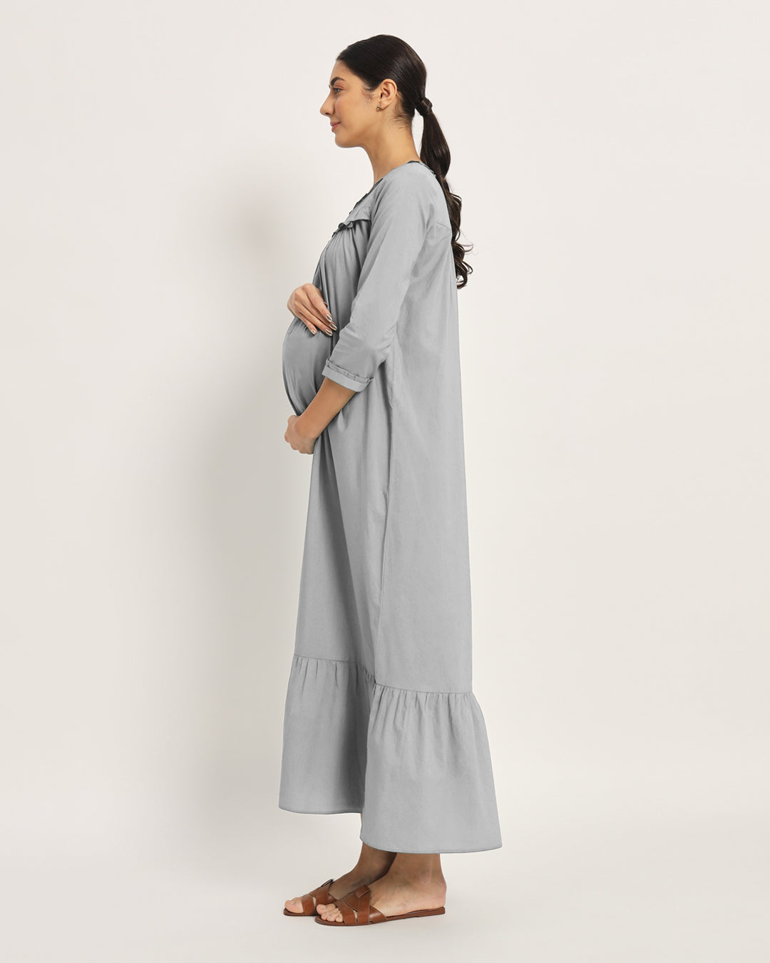 Combo: Iced Grey & Plum Passion Bella Mama Maternity & Nursing Dress-Set of 2