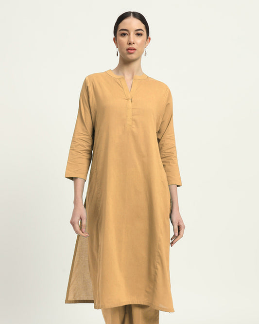 Beige Everyday Bliss Notch Neck Solid Kurta (Without Bottoms)