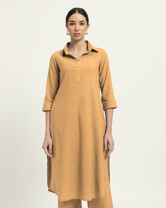 Beige Collar Comfort Solid Kurta (Without Bottoms)