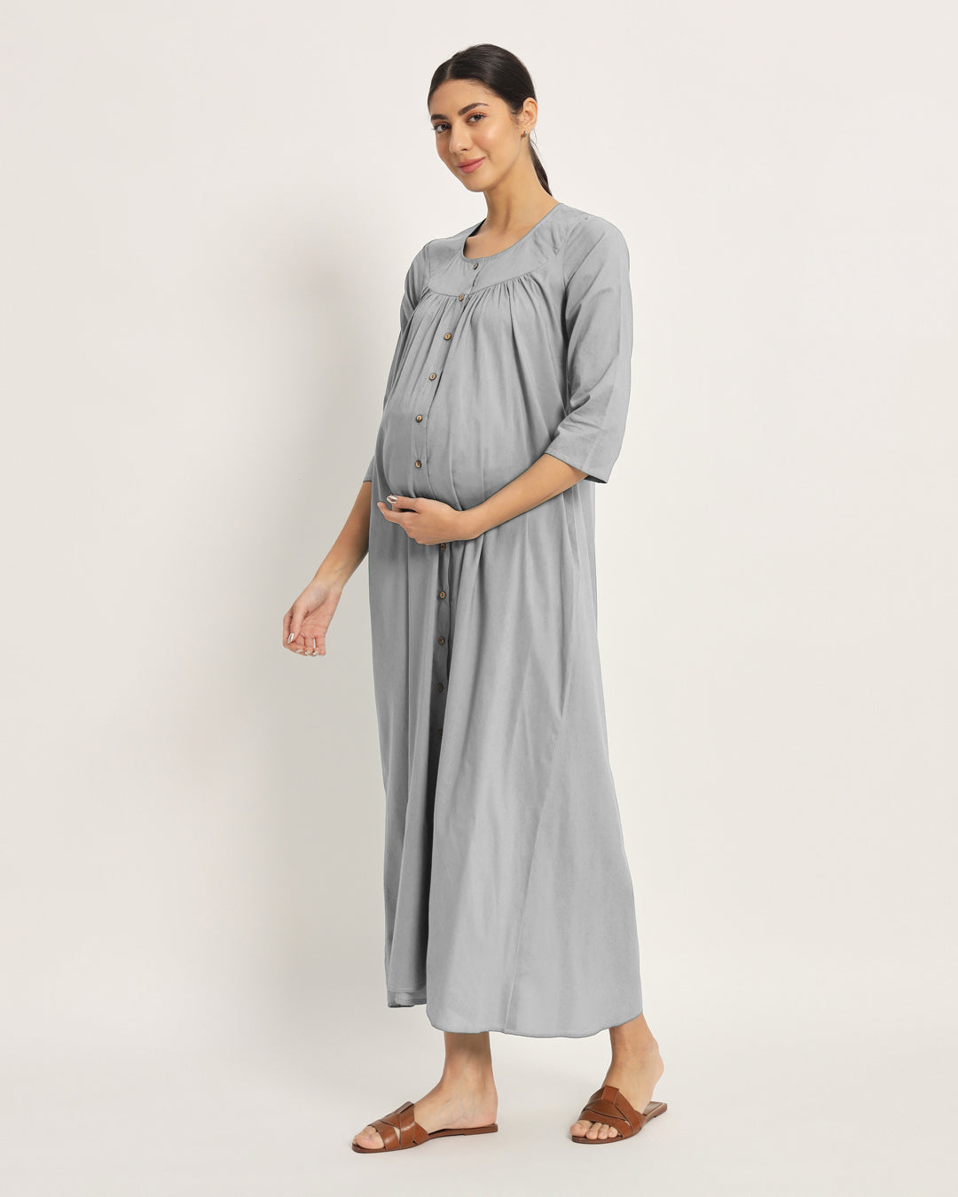Combo: Iced Grey & Plum Passion Mommy Glow Maternity & Nursing Dress