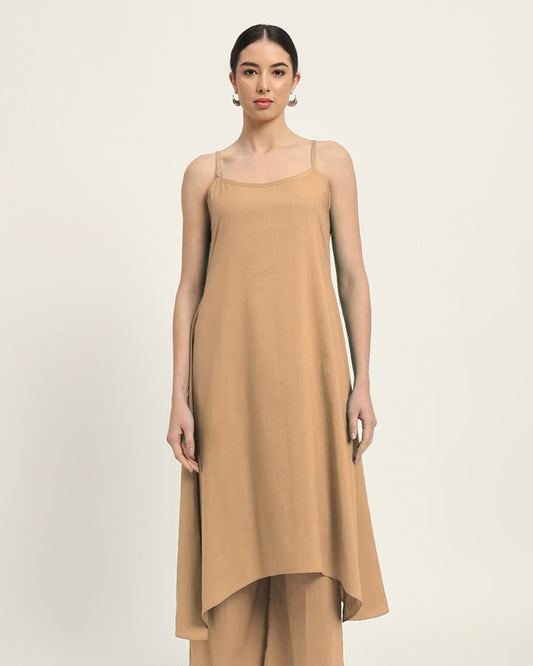 Beige Spaghetti Strands Kurta (Without Bottoms)