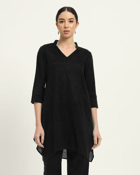 Black Fresh Fusion Collar V Solid Kurta (Without Bottoms)