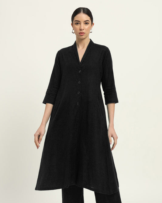 Black Boho Harmony Flared Solid Kurta (Without Bottoms)