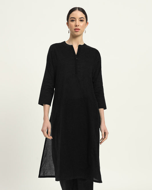 Black Everyday Bliss Notch Neck Solid Kurta (Without Bottoms)