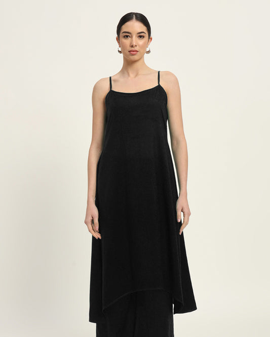 Classic Black Spaghetti Strands Kurta (Without Bottoms)