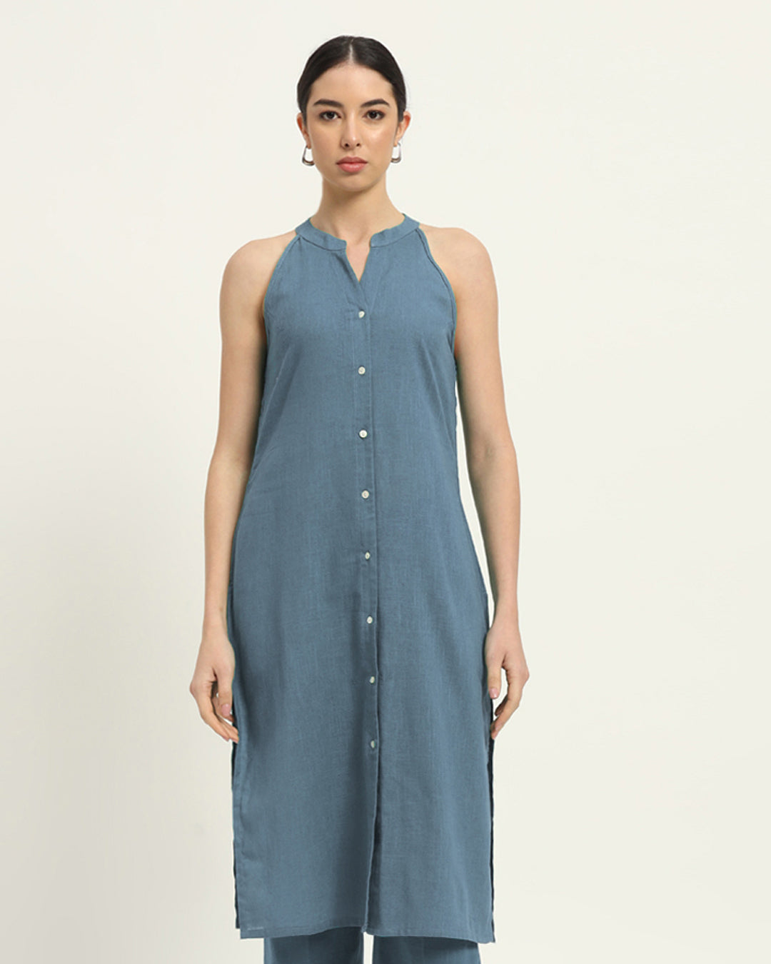 Blue Dawn Mermaid Button Down Solid Kurta (Without Bottoms)