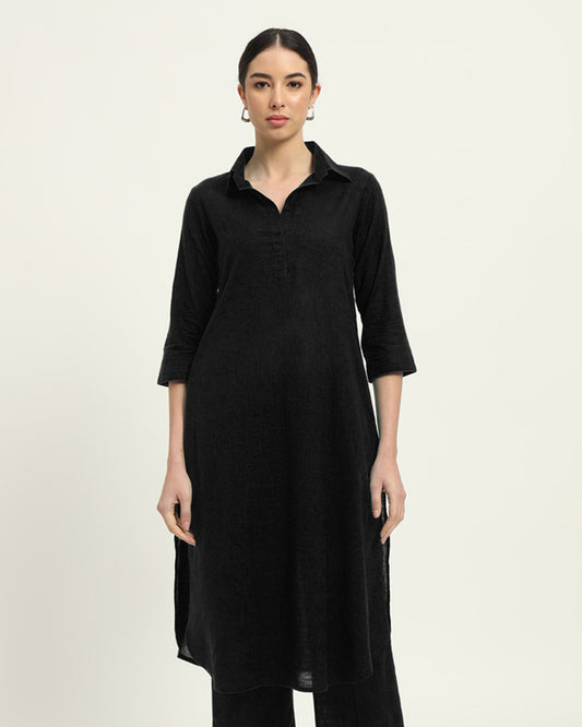 Black Collar Comfort Solid Kurta (Without Bottoms)