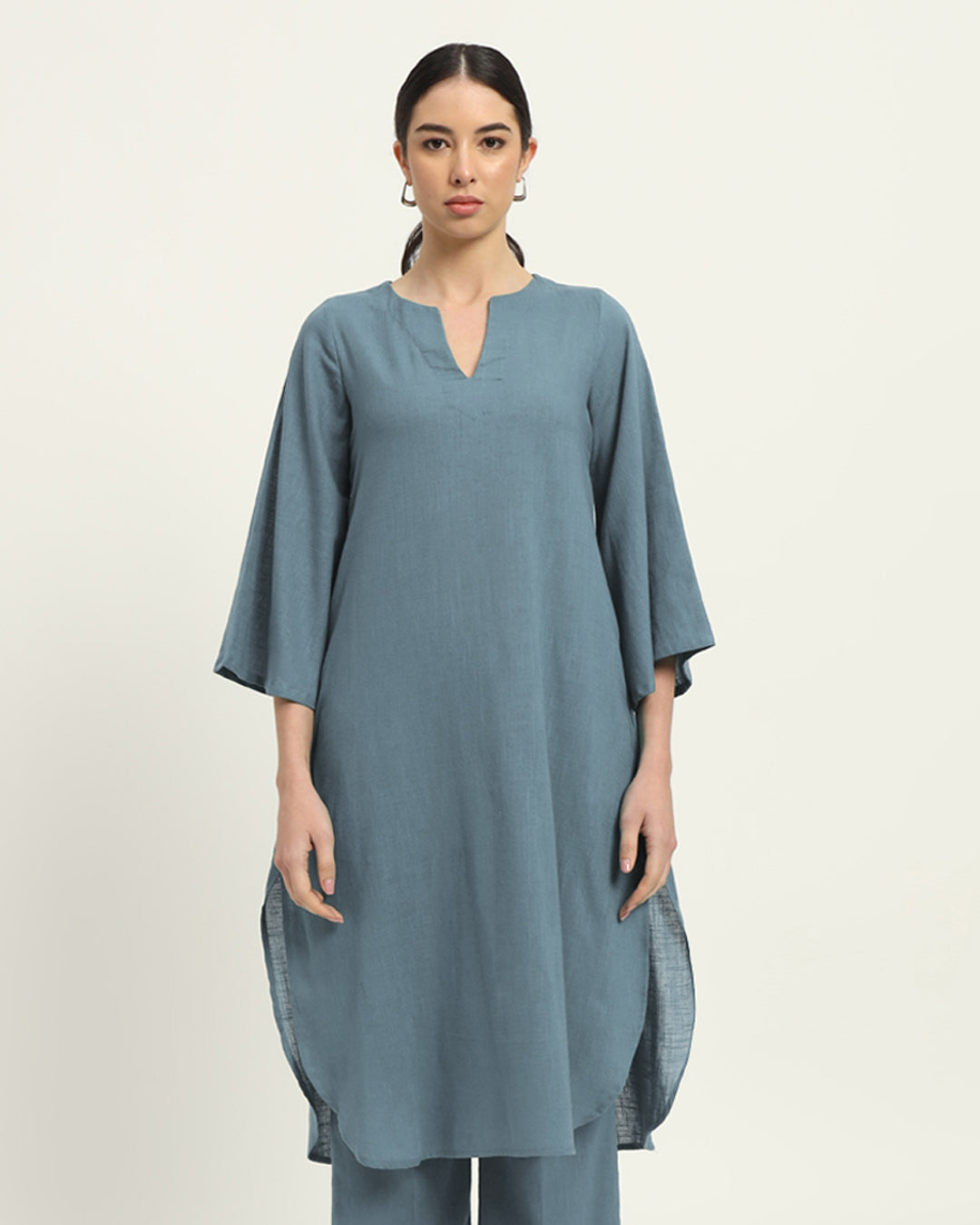 Blue Dawn Rounded Reverie Solid Kurta (Without Bottoms)