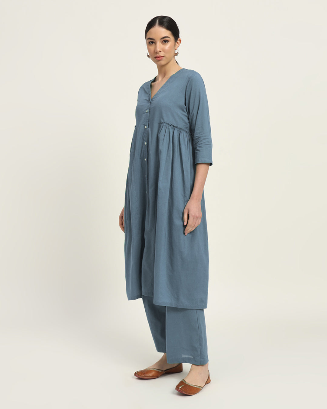 Combo: Beige & Blue Dawn Whimsy Affair Buttoned Solid Kurta