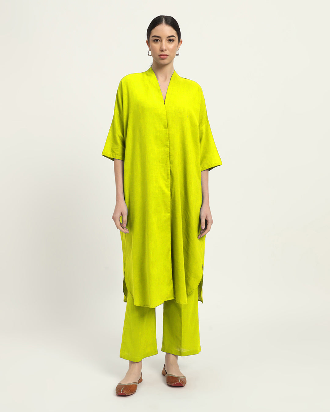 Combo: Burst Of Lime & Iced Grey Serene Sojourn V Neck Solid Kurta