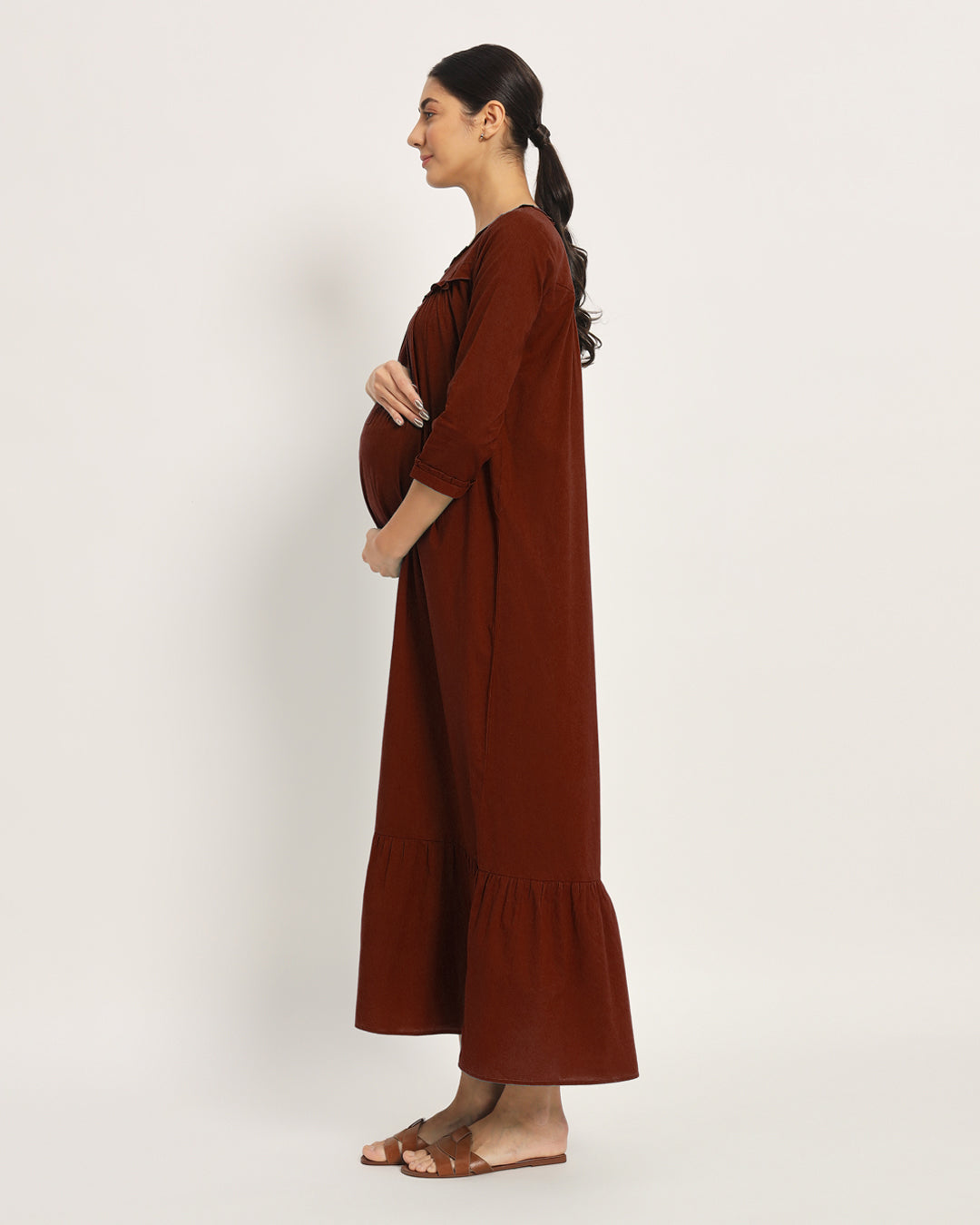 Combo: Black & Russet Red Bella Mama Maternity & Nursing Dress-Set of 2