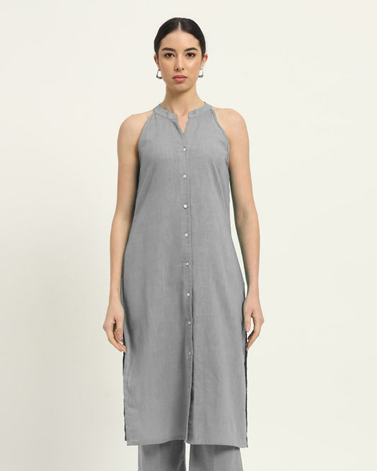 Iced Grey Mermaid Button Down Solid Kurta (Without Bottoms)