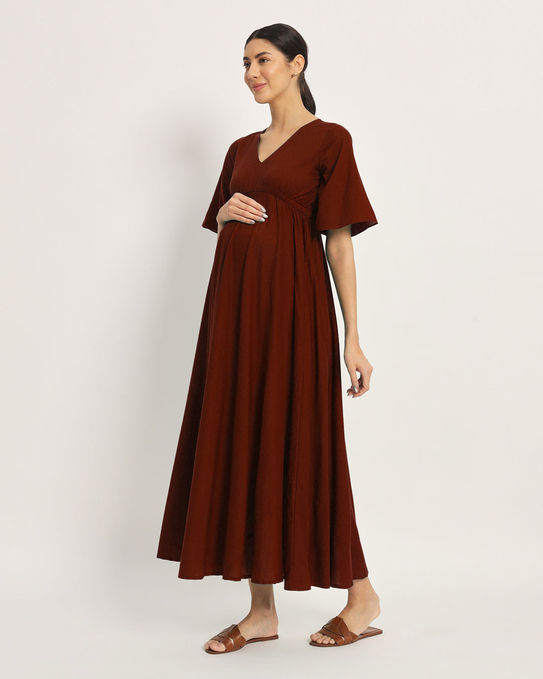 Combo: Black & Russet Red Life Bloom Maternity & Nursing Dress