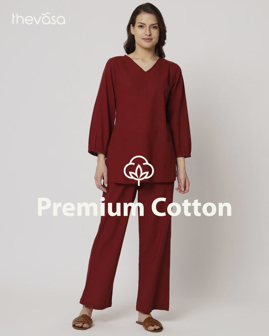 Russet Red Bishop Sleeves Solid Co-ord Set