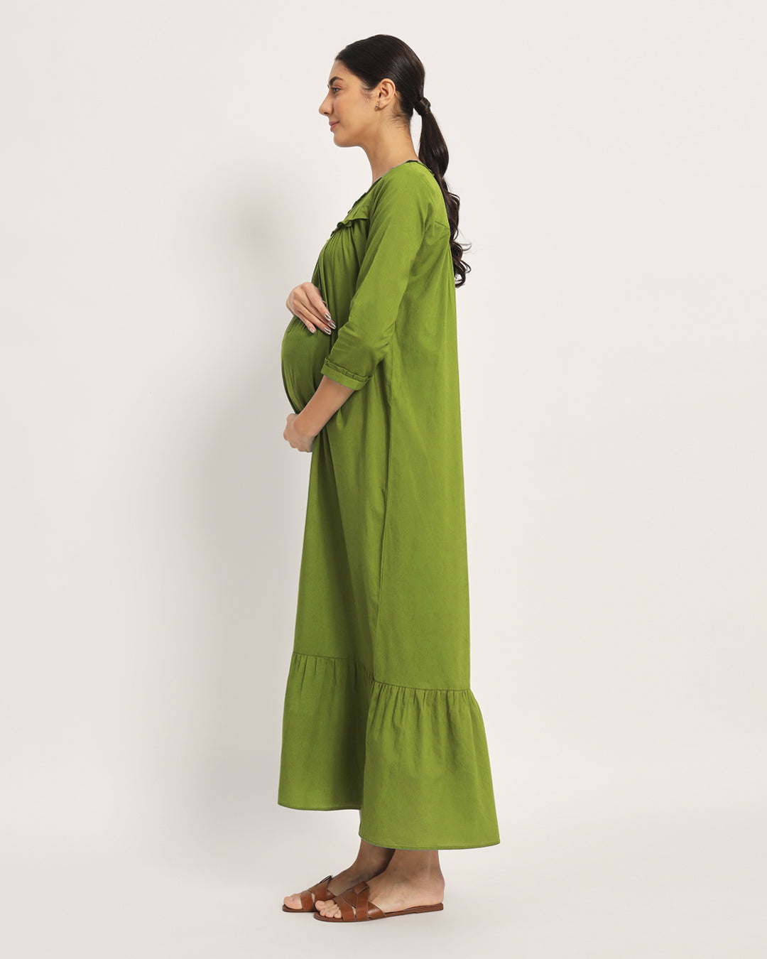 Combo: Iced Grey & Sage Green Bella Mama Maternity & Nursing Dress-Set of 2