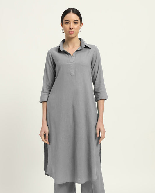 Iced Grey Collar Comfort Solid Kurta (Without Bottoms)