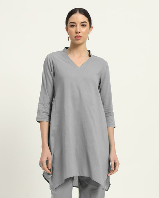 Iced Grey Fresh Fusion Collar V Solid Kurta (Without Bottoms)