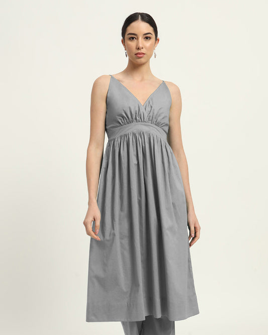 Iced Grey Vogue Spaghetti Gathered Solid Kurta (Without Bottoms)