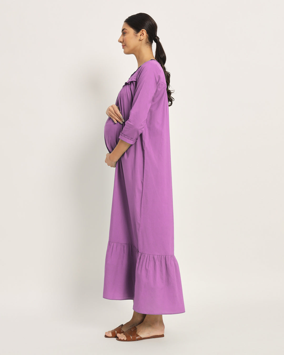Combo: Sage Green & Wisteria Purple Bella Mama Maternity & Nursing Dress-Set of 2