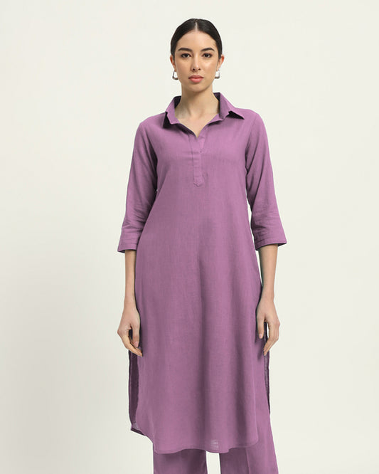 Iris Pink Collar Comfort Solid Kurta (Without Bottoms)