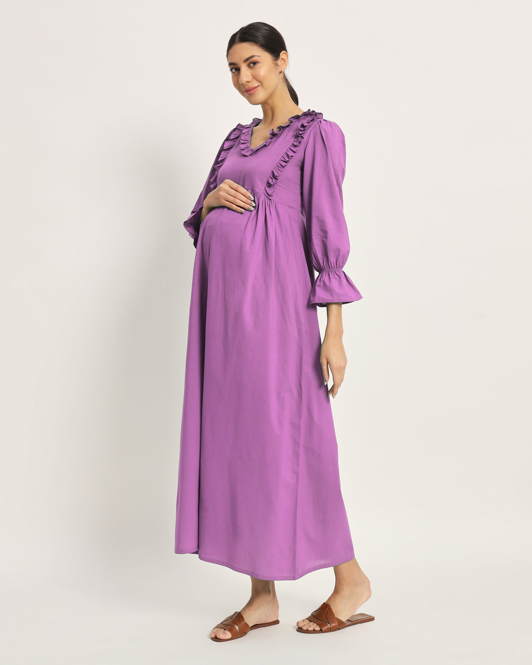 Combo: Lilac & Wisteria Purple Functional Flow Maternity & Nursing Dress - Set of 2