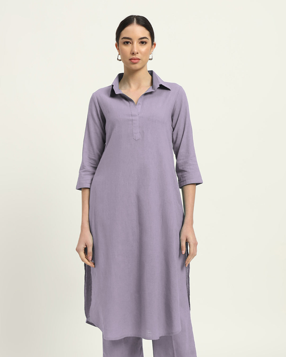 Lilac Collar Comfort Solid Kurta (Without Bottoms)