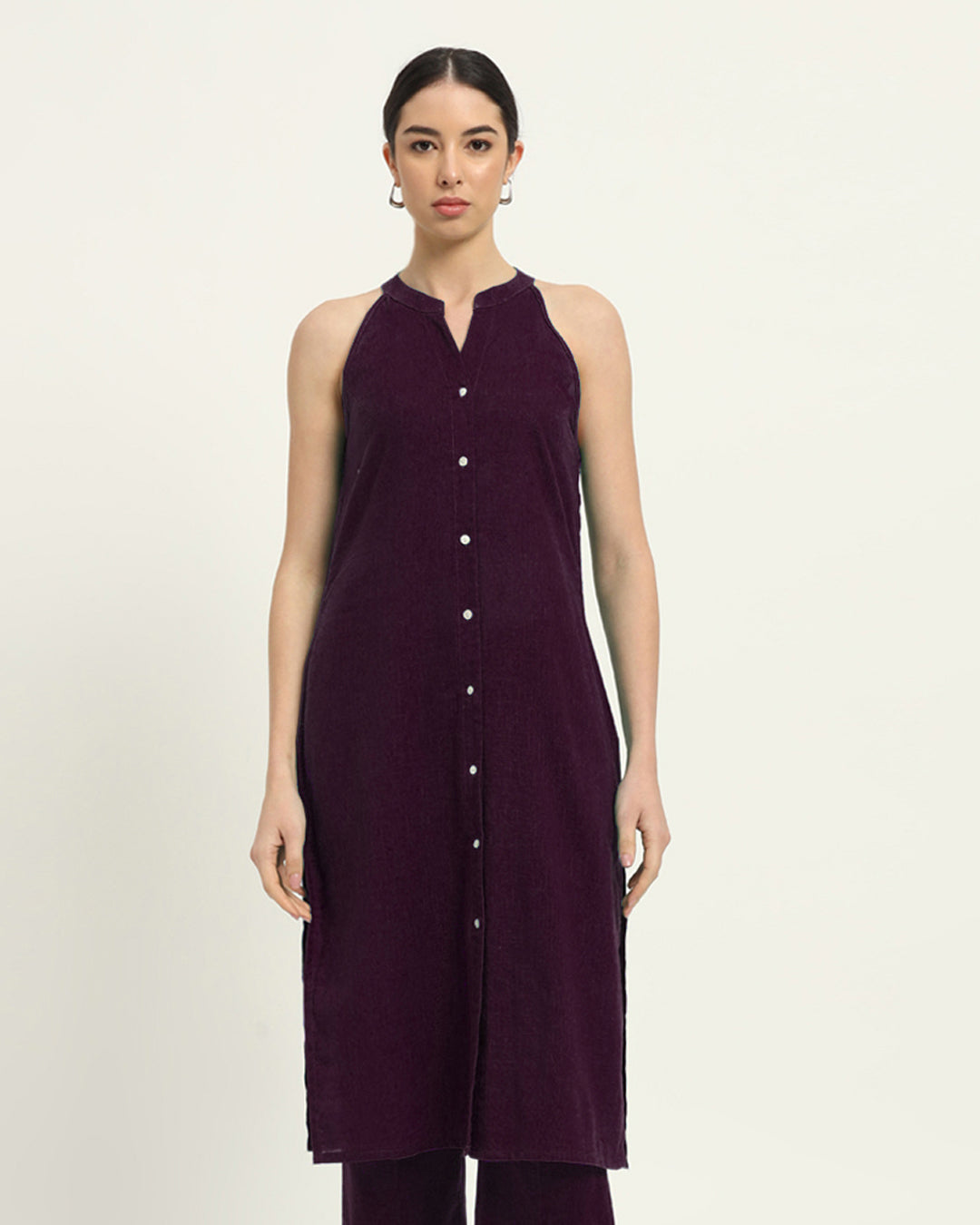 Plum Passion Mermaid Button Down Solid Kurta (Without Bottoms)
