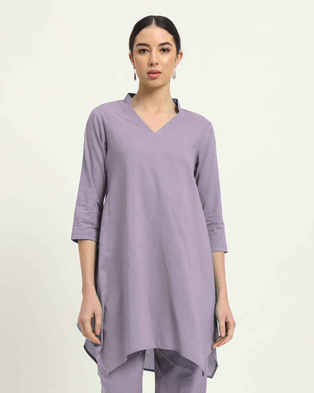 Lilac Fresh Fusion Collar V Solid Kurta (Without Bottoms)