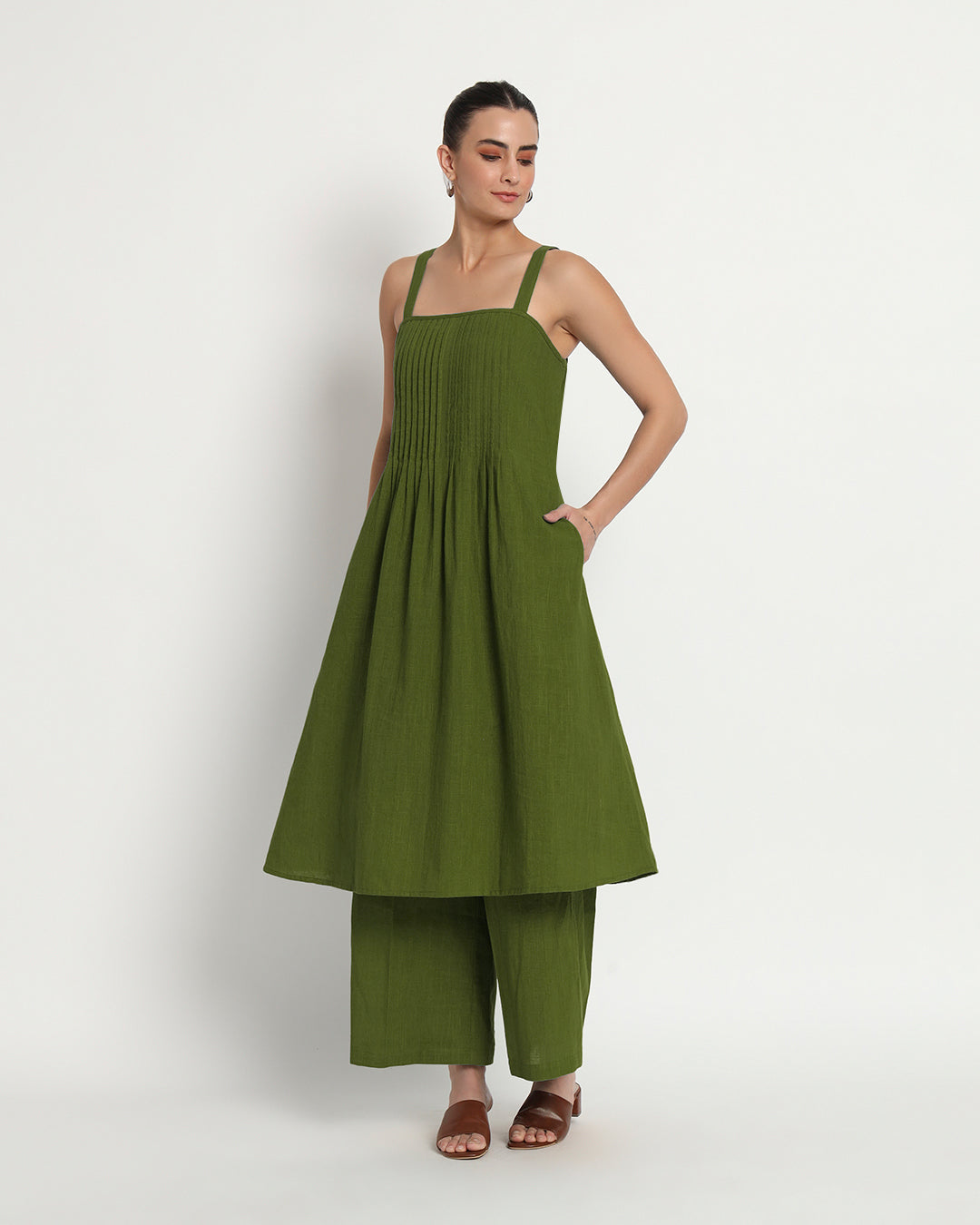 Greening Spring Dreamy Flare Spaghetti Solid Co-ord Set