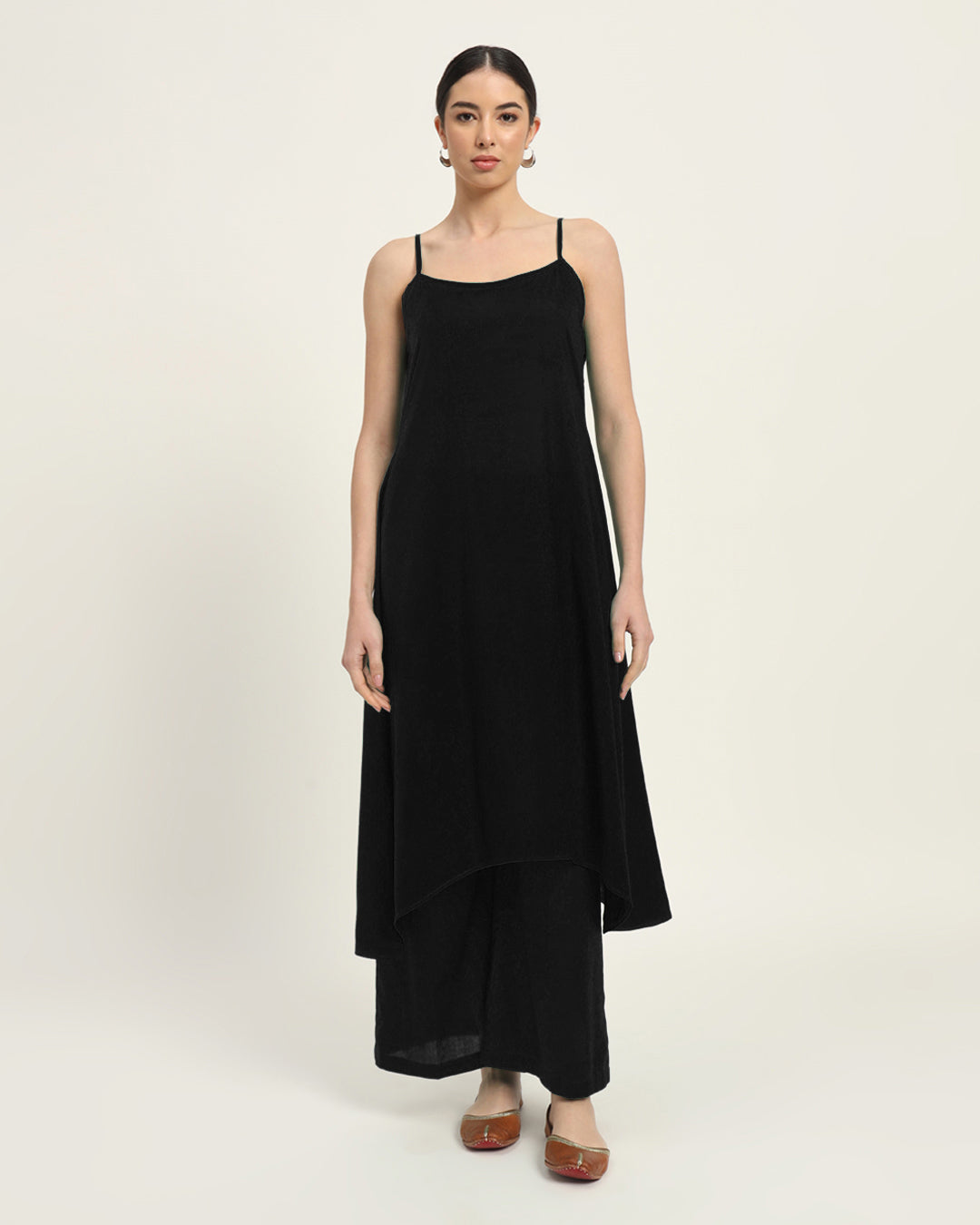 Classic Black Spaghetti Strands Kurta (Without Bottoms)