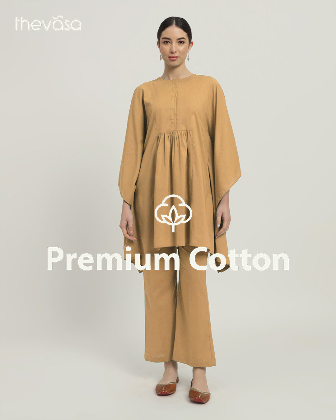 Beige Kaftan Karess Solid Co-ord Set