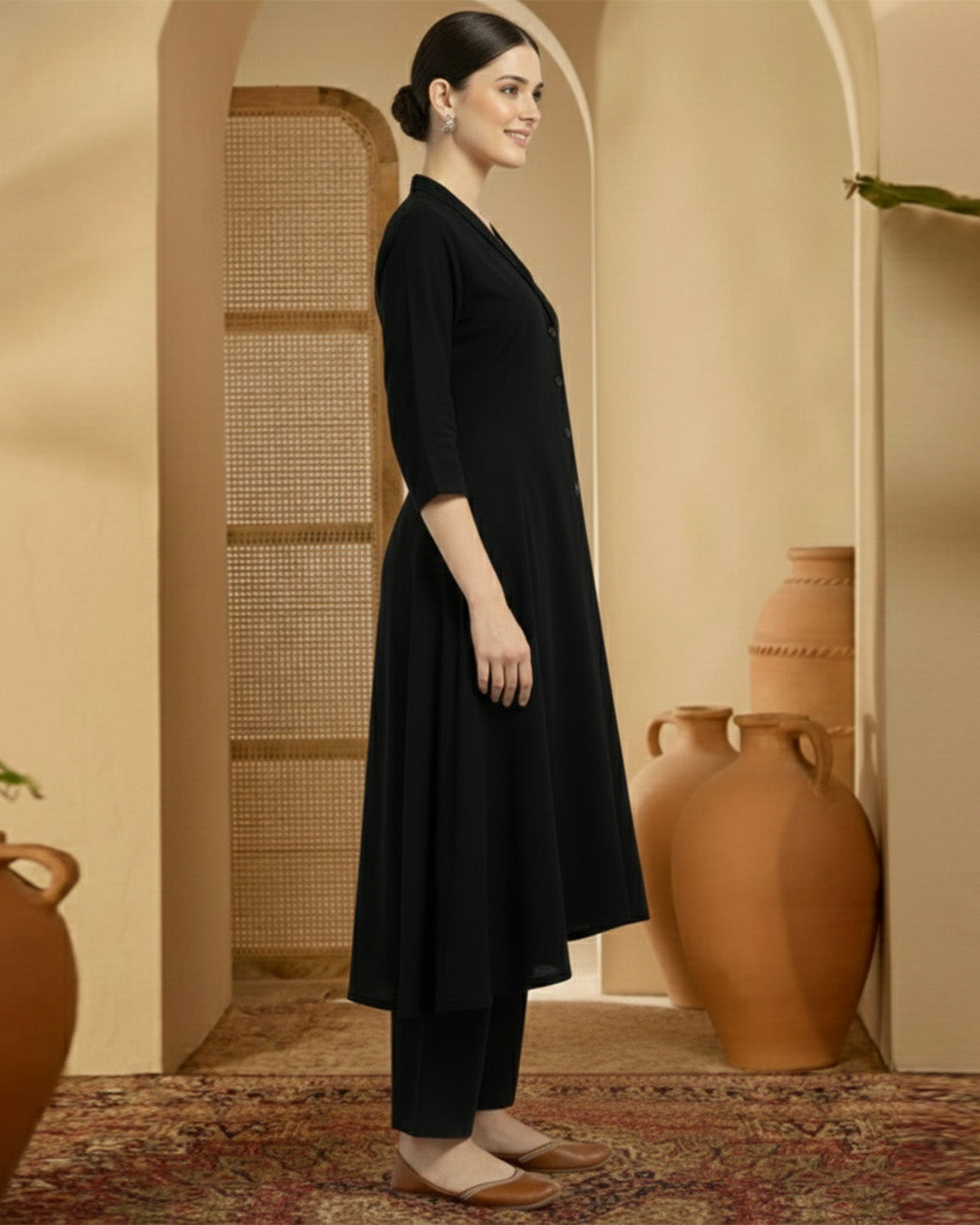 Black Rayon Button Bliss Co-ord Set