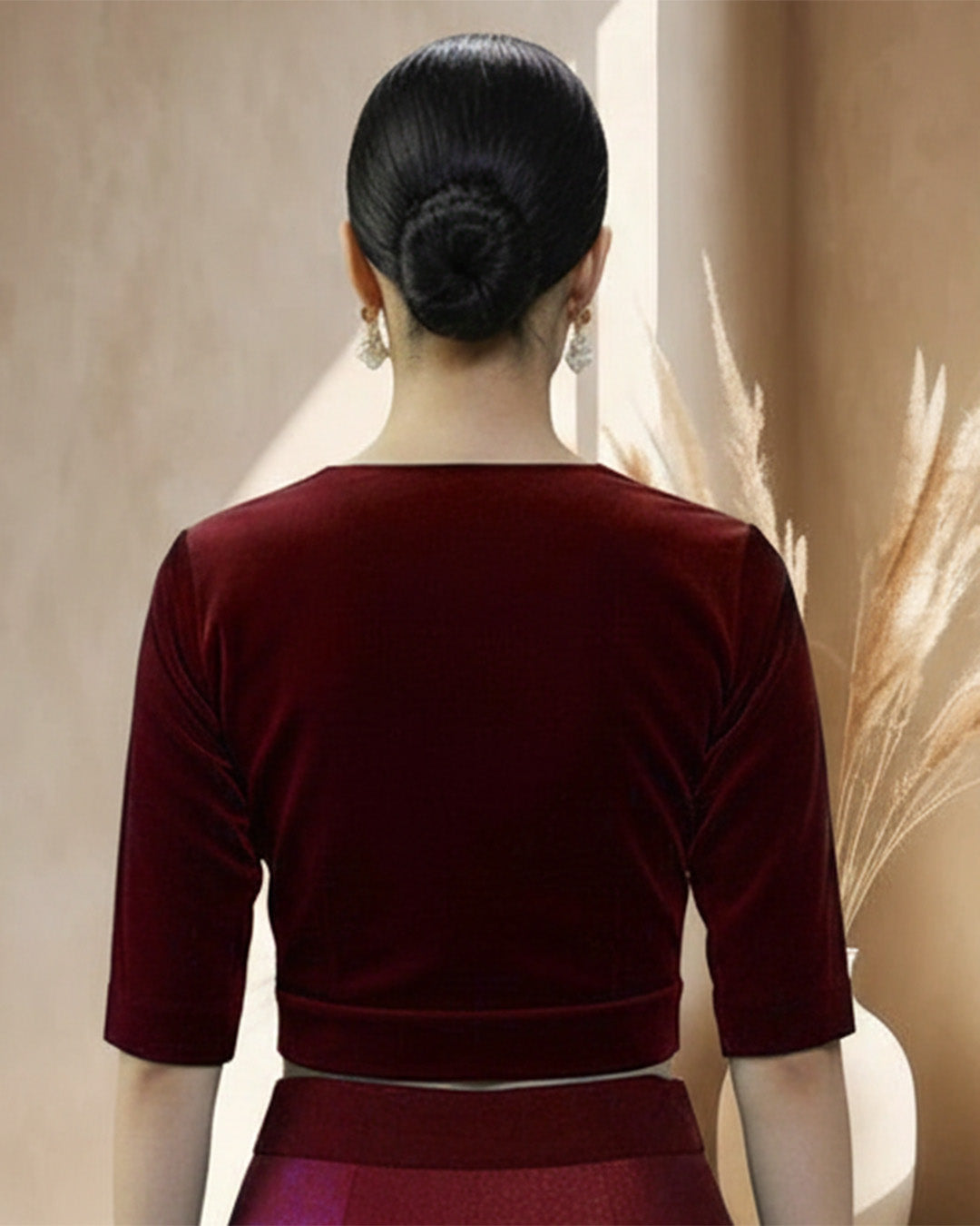 Maroon Allure Deep V Velvet Blouse