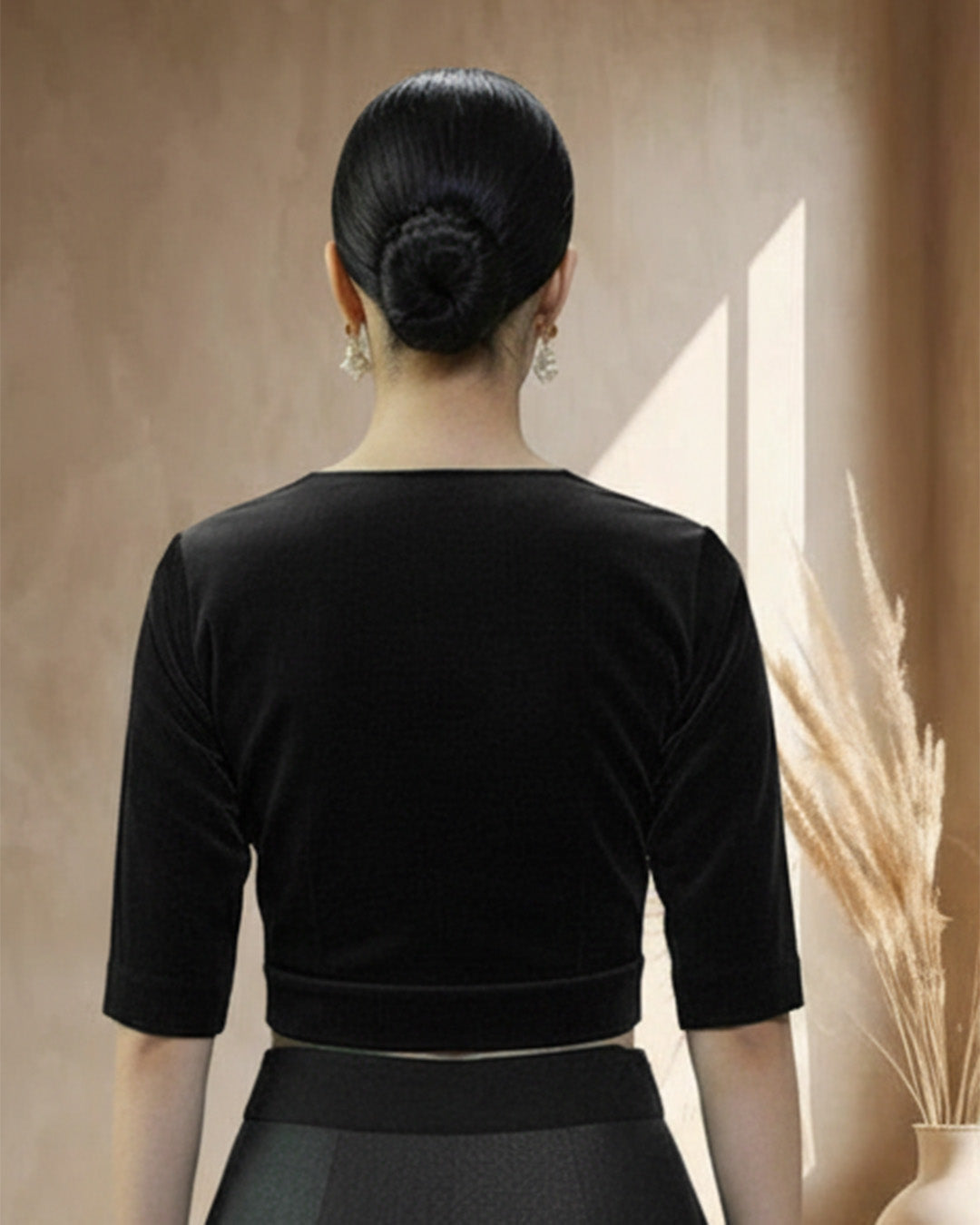 Black Allure Deep V Velvet Blouse