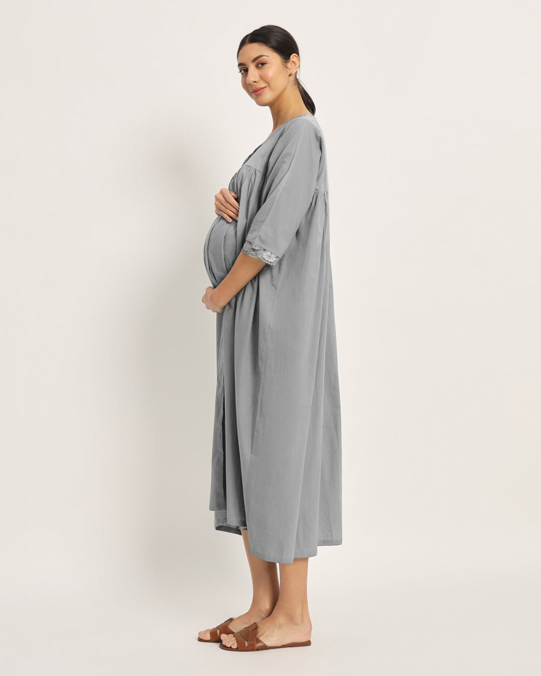 Iced Grey Stylish Preggo Maternity & Nursing Dress