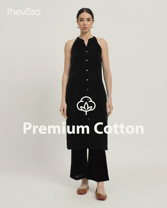 Black Mermaid Button Down Solid Co-ord Set