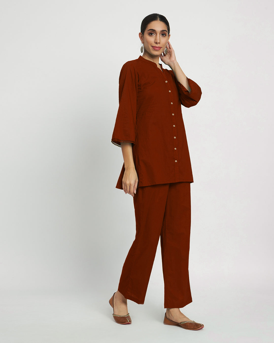 Russet Red Flared Solid Co-ord Set