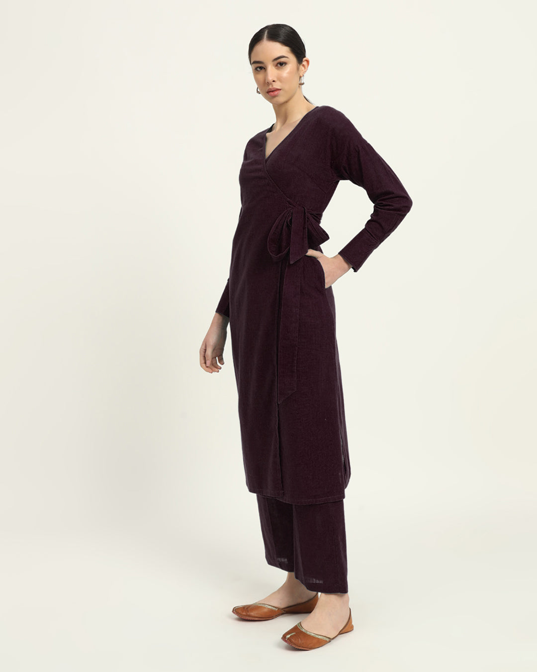 Plum Passion Ribbon Wrap Solid Co-ord Set